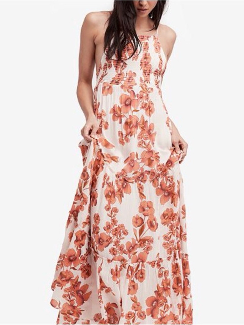 FREE PEOPLE GARDEN PARTY MAXI DRESS Sz M Cream Ivory Orange Floral NEW